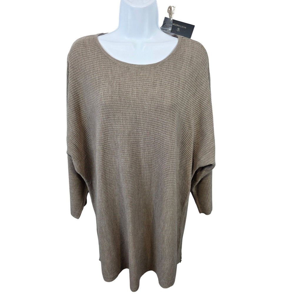 NEW ~ Worthington Taupe Heather Ribbed Knit Dolman Sleeve Sweater Tonic XL /B109